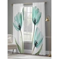 thumbnail image 4 of Teal Tulips Sheer Curtains for Living Room Bedroom, Light-filtering Sheer Curtain, Floral Green Leaf Rod Pocket Voile Window Treatment Drapes, 52’’Wx108’’L, 2 Panels Set, 4 of 7