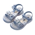 thumbnail image 1 of Xfvqtps Kids Girls Princess Sandals Open Toe Pearl Rhinestone Hook and Loop Soft Sole Flats Summer Shoes, 1 of 9