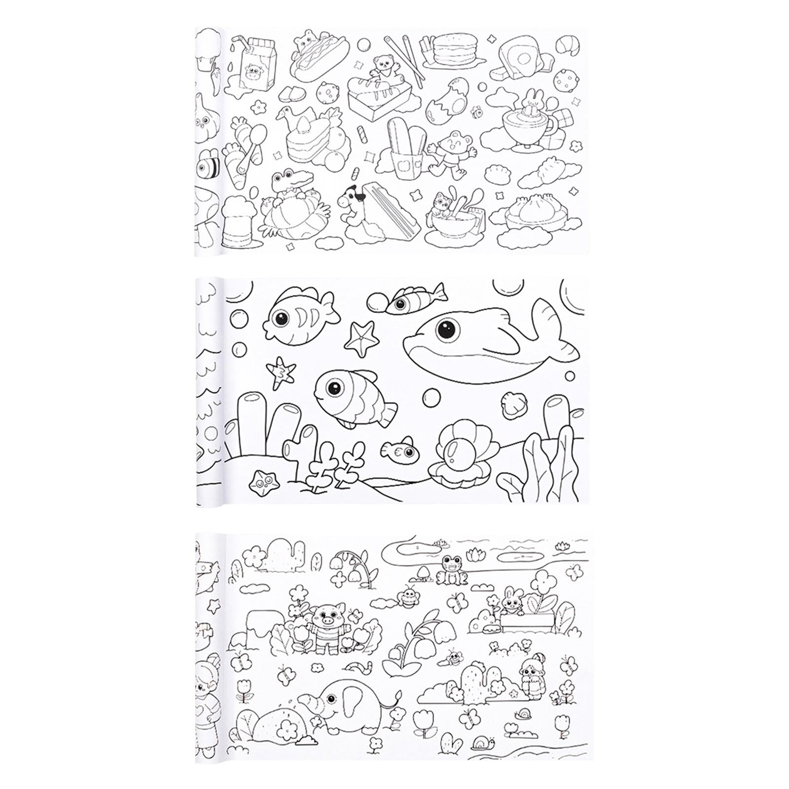 3x Kids Drawing Paper Roll Sticky Coloring Poster Colorable DIY Art