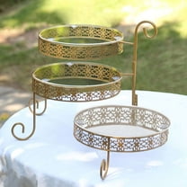 Efavormart 3-Tier Gold Metal Rotating Cupcake Dessert Display Stand With Clear Acrylic Round Plates, Hollow Lace Design Cake Stand - 28"
