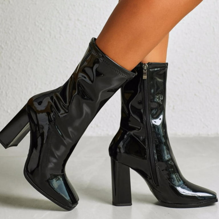 Herrnalise Women's Patent Leather Side Zipper Square Toe Herrnalise Women's Patent Leather Side Zipper Square Toe