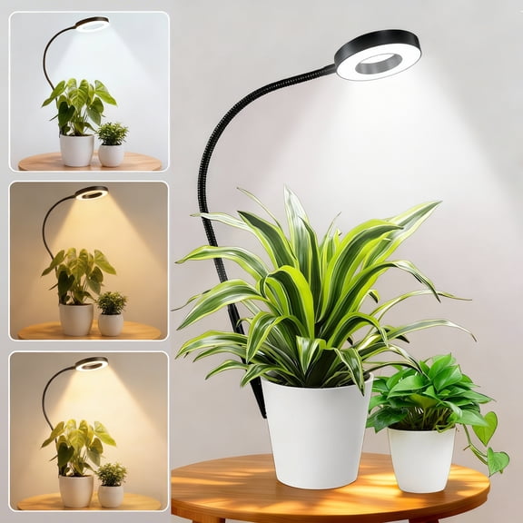 Gaormii Grow Lights for Indoor Plants 2-in-1 Full Spectrum 48 LEDs, 3 Colors &10-Level Dimmable with 360° Gooseneck,  3/9/12H Timer Dimmable（1-Pack, Black）