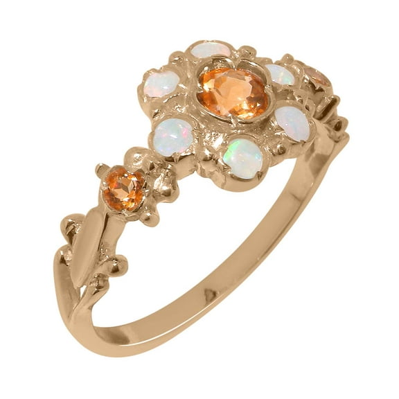 LBG British Made 10k Rose Gold Natural Citrine & Opal Womens Anniversary Ring - 33 size options - Size 10