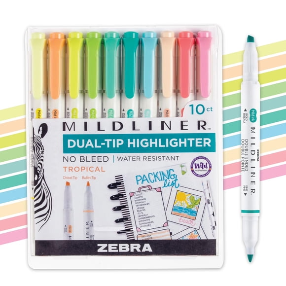 Juego de iluminadores Zebra Pen Mildliner de doble punta, paquete de 10