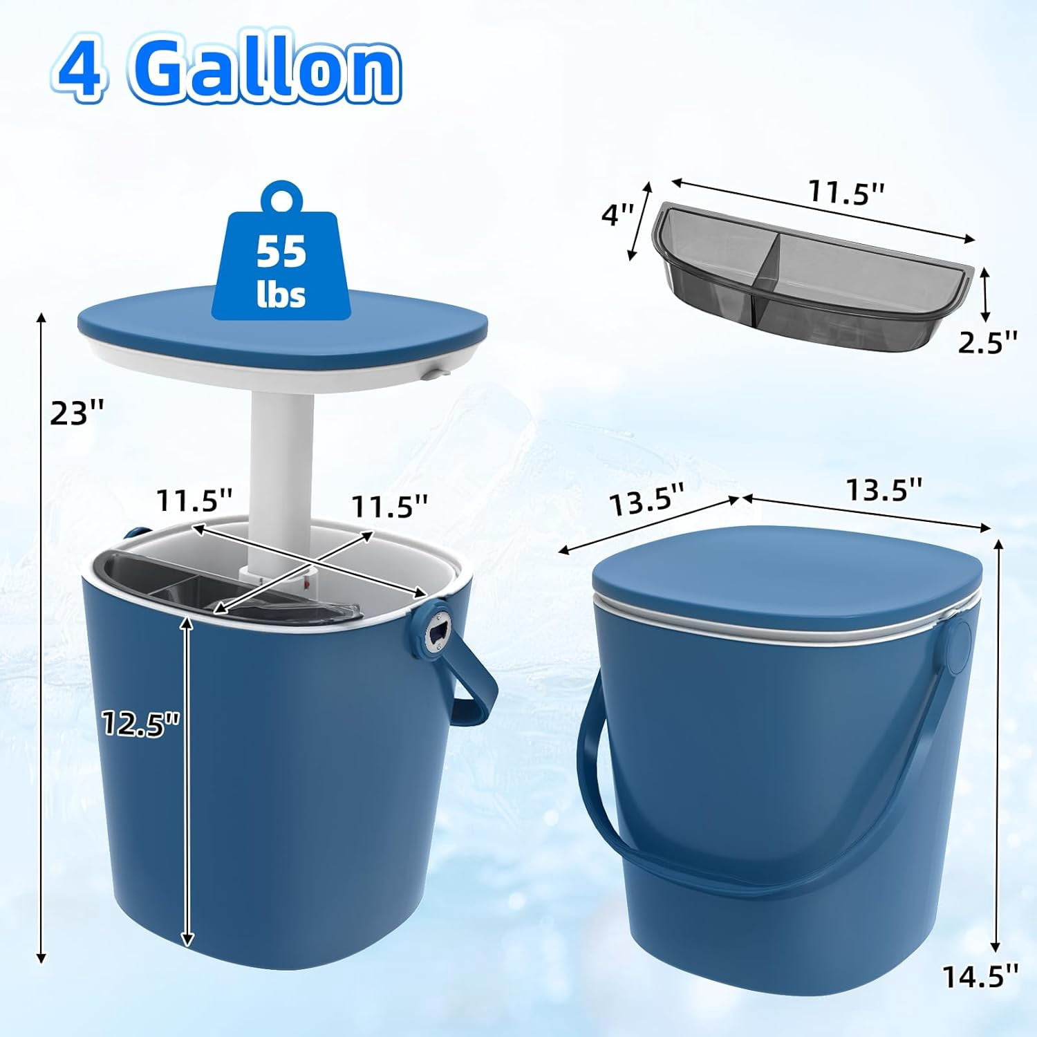 SHAREWIN Ice Cooler Table 4 Gallon, Lift Top Lid Outdoor Cooler Table with Hidden Bottle Opener & Food Clips, Portable Beer Wine Ice Bucket for Camping, Picnics, Backyard Parties and Pool Parties