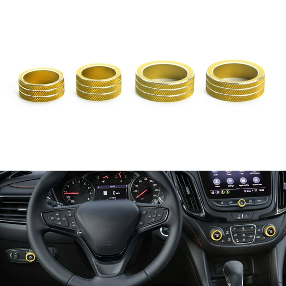 Xotic Tech AC Radio Knobs Cover Accessories Compatible with Chevrolet Equinox 2018-2023, Malibu 2016-2023 Center Console Air Conditioner Volume Headlight Ring Cover Trim (Aluminum Alloy, Gold) -4PCS