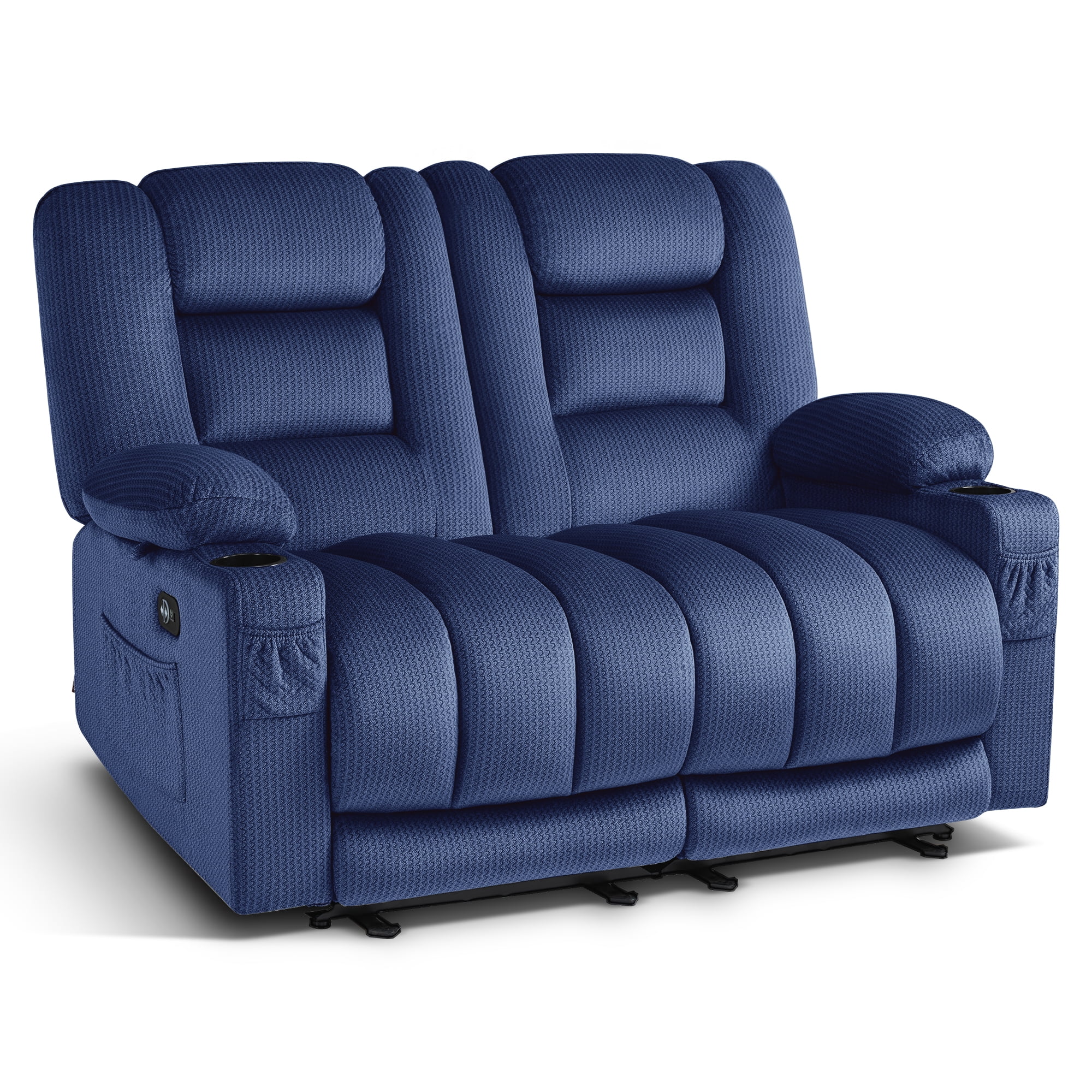MCombo 55.9" Power Loveseat Recliner Sofa with Heat and Massage for Living Room, Fabric(Navy Blue)