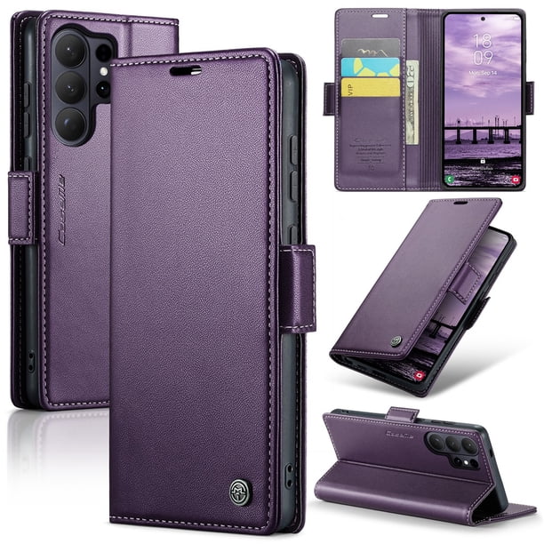 CaseMe Funda de Cuero para Samsung Galaxy S26 Ultra 5G con Bloqueo RFID, para Samsung Galaxy S26 Ultra 5G Funda para Mujer y Hombre, Tarjetero con Cierre Magnético, Funda Tipo Folio, Púrpura