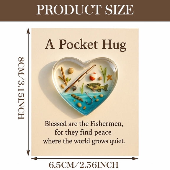 1PC Fishing Lover Pocket Hug with Gift Card, Heart Shaped Fishing Pocket Hug, Heart Token, Inspirational Keepsake Gifts for Fishermen Anglers Dad Grandpa