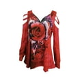 thumbnail image 2 of Qiylii Women Rose Print Loose T-shirt,Long Cutout Sleeve Zipper V-neck Pullover, 2 of 5