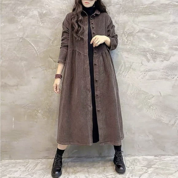 WILLBEST Womens Coats Coats for Women 2025 Women Coats Solid Color Long Sleeve Corduroy Inspiration Thick Wrinkled Plus Size Coats