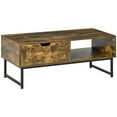 thumbnail image 1 of HOMCOM Table Basse Industrielle, Table Centrale avec Tiroir et Compartiment de Rangement Ouvert, Pieds en Acier, pour Salon, Brun Rustique, 1 of 10
