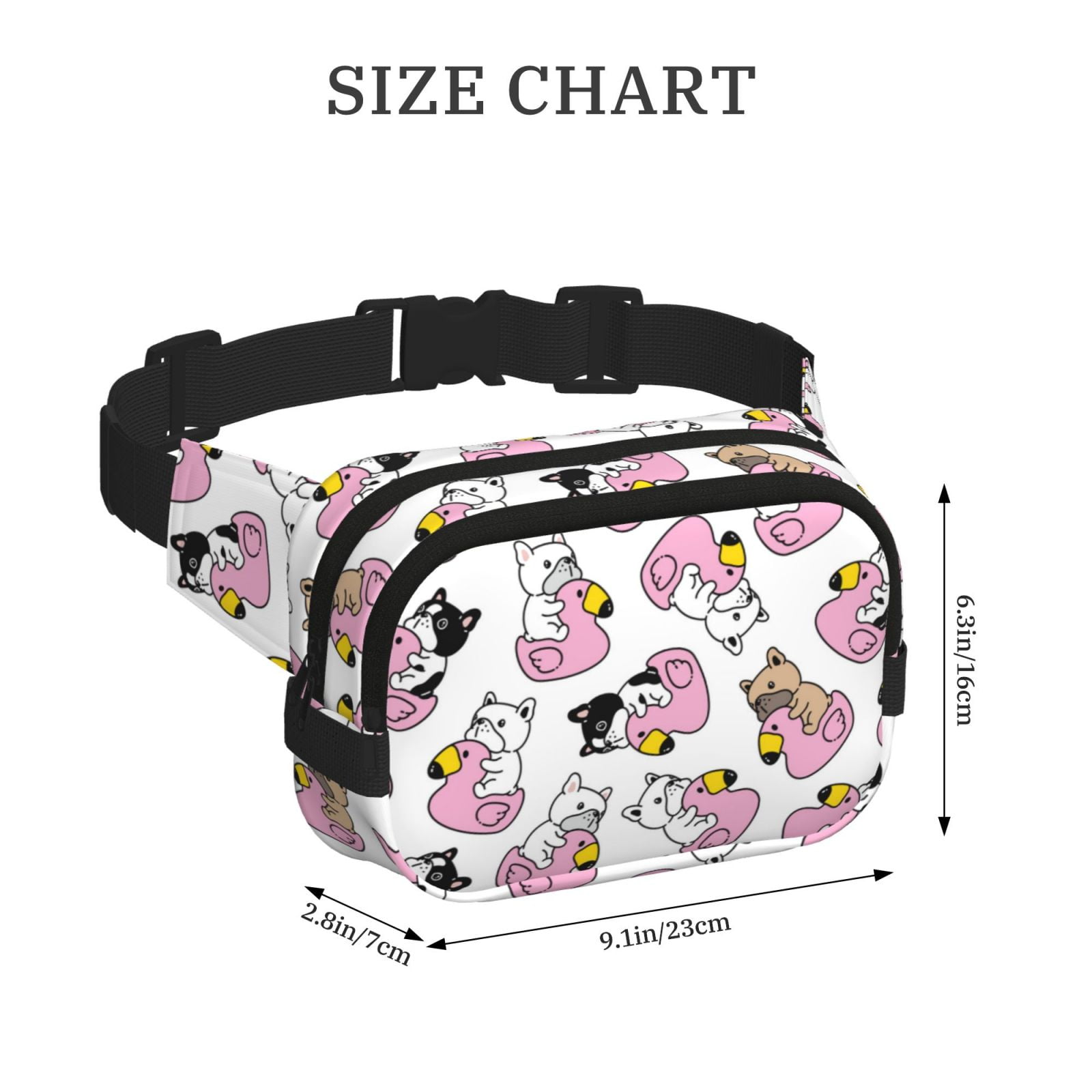 Picia French Bulldog Duck Print Square Double-Layer Waist Bag Mini Adjustable Waist Belt Bag Exercise Running Travel Hiking