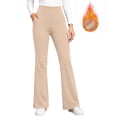 thumbnail image 2 of Yerovir Womens Fleece Lined Pants Thermal Straight Leg Yoga Pant High Waisted Stretchy Lounge Trousers for Work or Casual(Beige,X-Large), 2 of 9