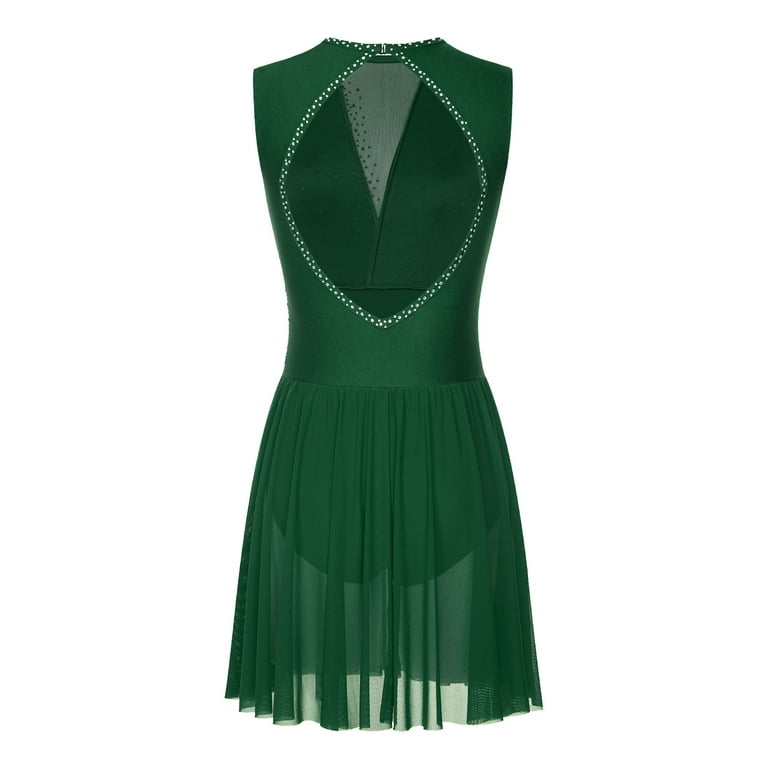Zaldita Figure Skating Dress for Women Ice Skating Dress Shiny Rhinestone  Dance Leotard Skirt Green XL - Walmart.com