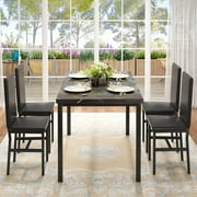 AWQM 5-Peice Dining Table Set, Faux Marble Dining Room Table and Chairs Set, Rectangle Kitchen Table Set with Durable Metal Frame and Upholstered Chairs, for Dining Room, Kitchen, Black