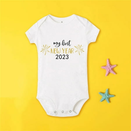 

nsendm My First New Year Clothes Newborn Infant Baby Boy Girl New Year Outfits Red Letter Print Shorts Infant Dress Shirt Childrenscostume White 3-6 Months
