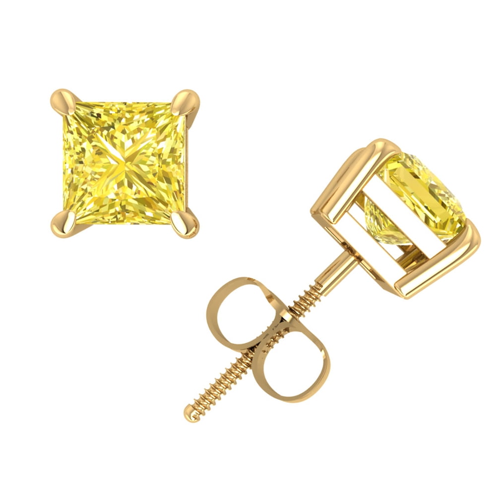 Genuine 1.50Ct Round Yellow Diamond Stud Earrings 14k Yellow Gold