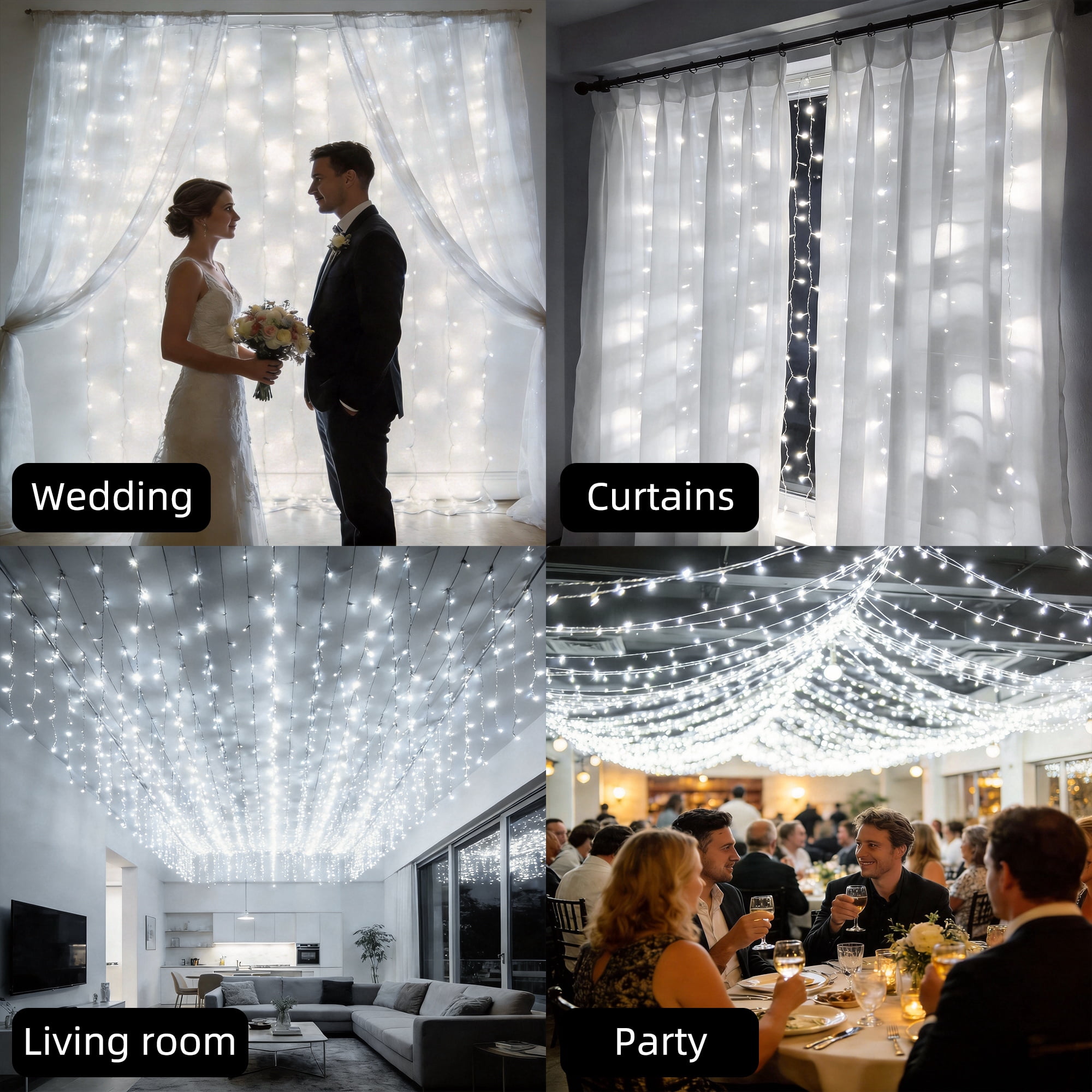 Beatineon 300 LED Curtain Lights,6.5x9.8Ft, USB Plug in Window Curtain Lights Hanging Christmas String Lights for Bedroom Garden Wedding Party Outdoor Indoor Wall Decorations,White