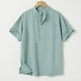 thumbnail image 1 of Ceisia Men's Shirt | Loose Stand Collar Short Sleeve Cotton-Linen Shirt | Breathable Textured Wrinkle (Multiple Solid Colors) Gift, 1 of 6
