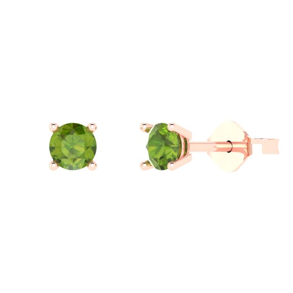 0.5 ct Push-Back Stud Earrings for Women | 4.0mm Round Cut Natural Peridot | 18K Rose Gold