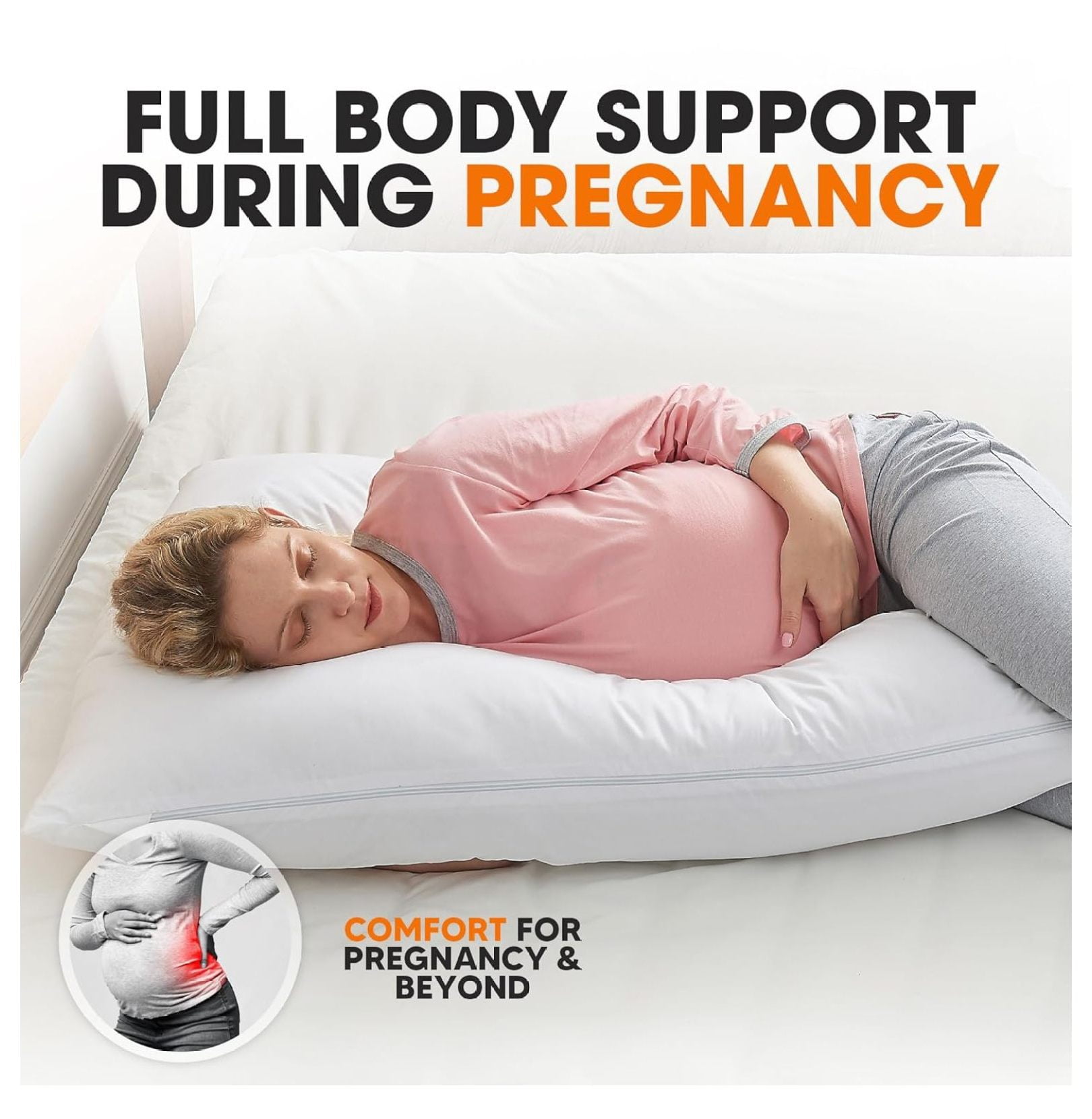 L Shaped Body Pillow - Down Full Body Pillow for Side , Pregnancy, Neck and Shoulder Support - Zippered Cover
