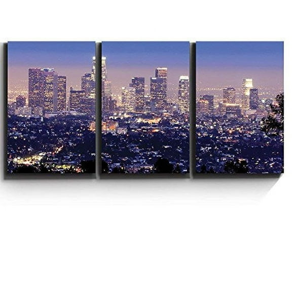 wall26 - Los Angeles Skyline Evening - Canvas Art Wall Art - 24"x36"x3 Panels