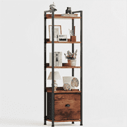 5 Tier Bookcase with Fabric Drawer, Multi-Functional Display Tall Bookshelf, Sturdy Storage Organizerfor Home Office, Brown