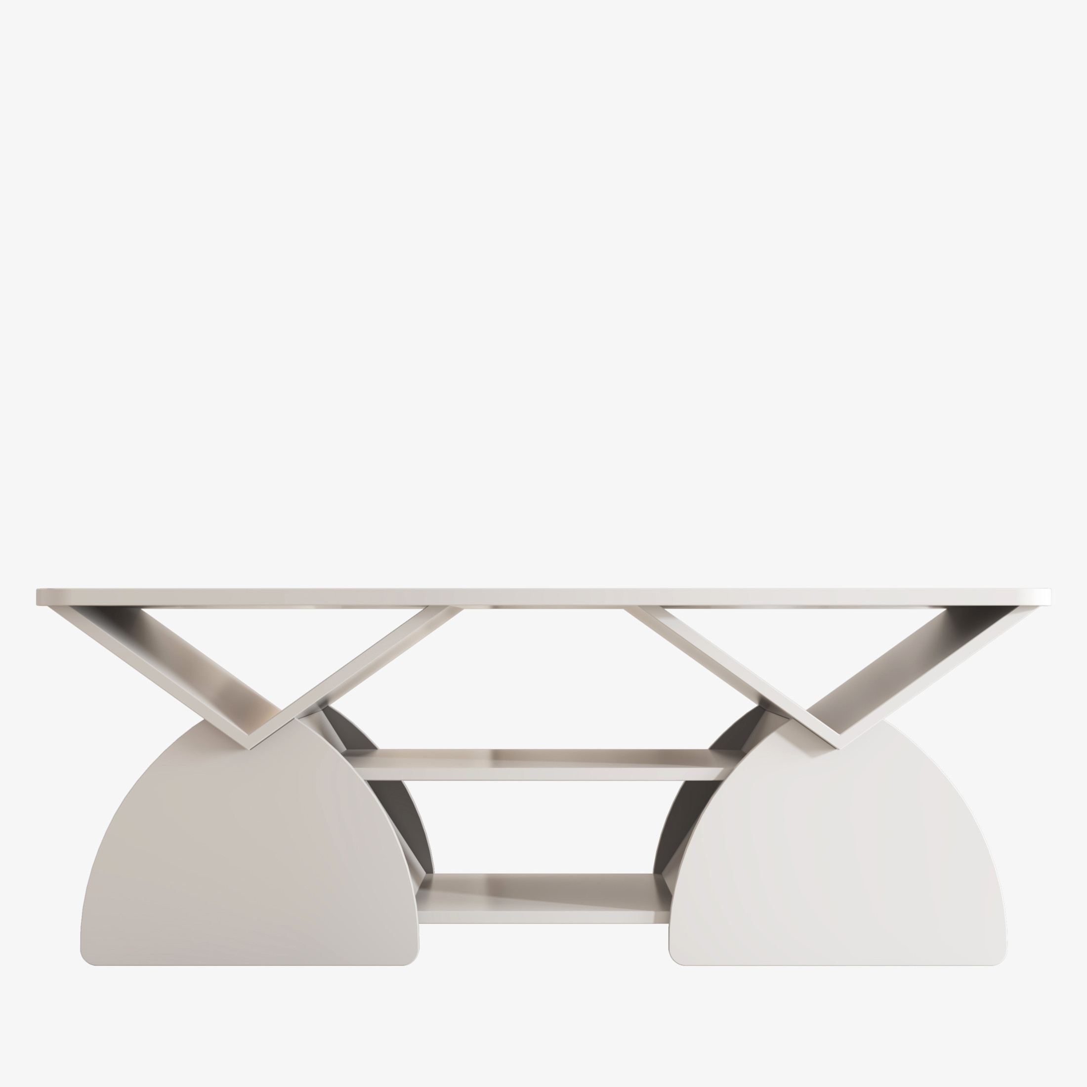 Noble House Arwick 47.24" Rectangular Coffee Table, Wooden Rounded Corners Tea Table, Geometric Open Shelves, White