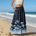 thumbnail image 5 of LWavelet Women Patchwork Floral Print Tiered Maxi Skirt Elastic Waist With Pockets Casual Long Skirt Dark Blue XL, 5 of 6