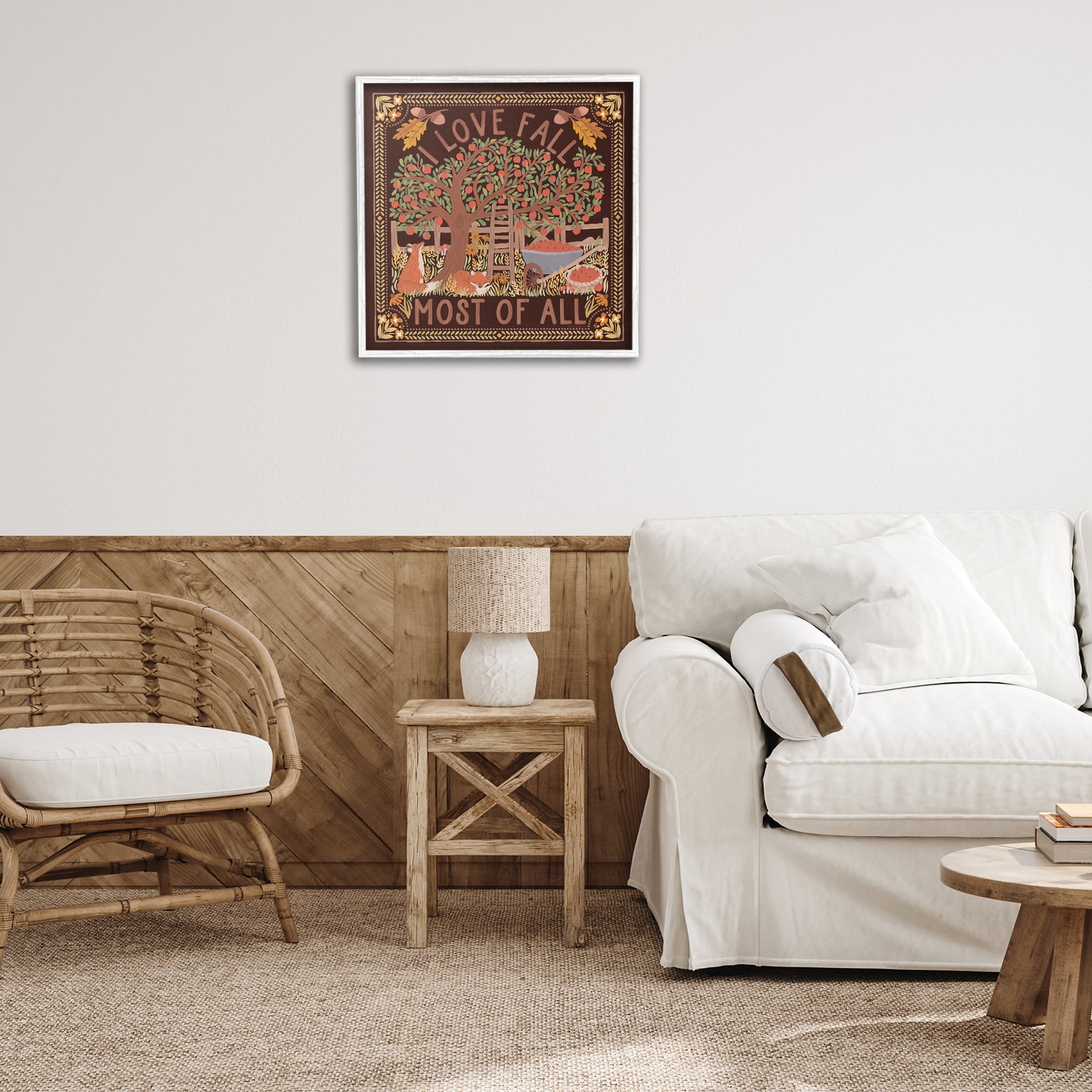 Stupell Industries Love Fall on Brown Landscape Painting White Framed Art Print Wall Art, 24 x 24
