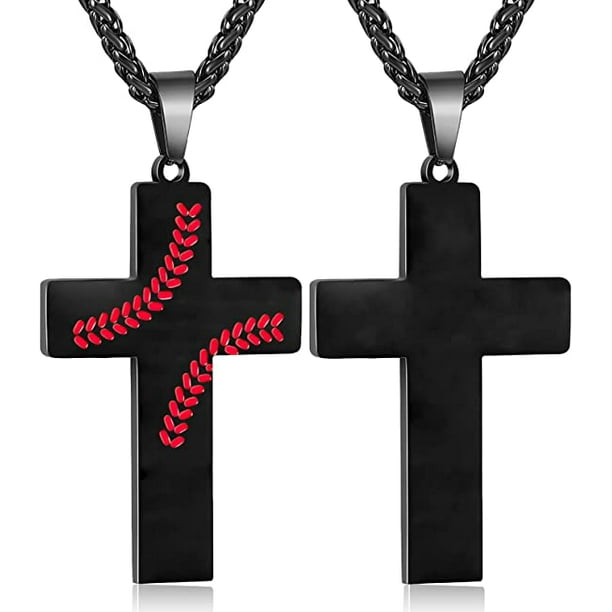 Baseball Cross Necklace for Men Boys Stainless Steel Cross Pendant