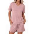 thumbnail image 2 of Sundazz Lounge Sets for Women Summer 2 Piece Outfits V Neck Shirts and Shorts Sets Casual Matching Sets, 2 of 7