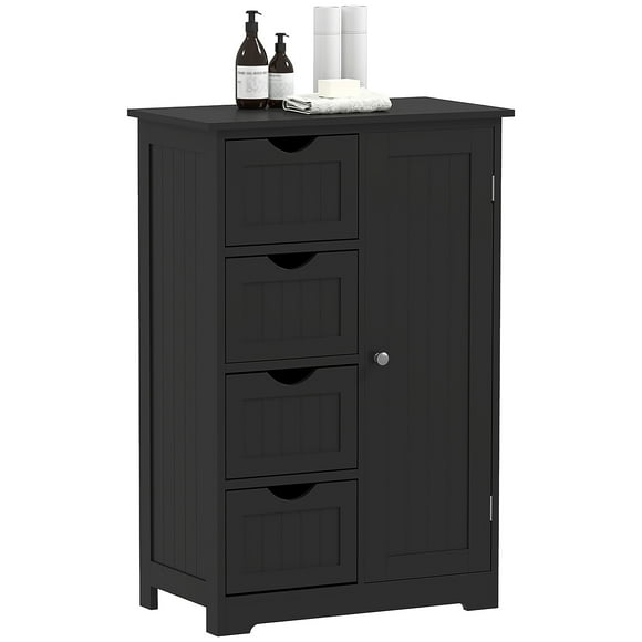 kleankin Bathroom Storage Cabinet with Drawers and Adjustable Shelf, Black
