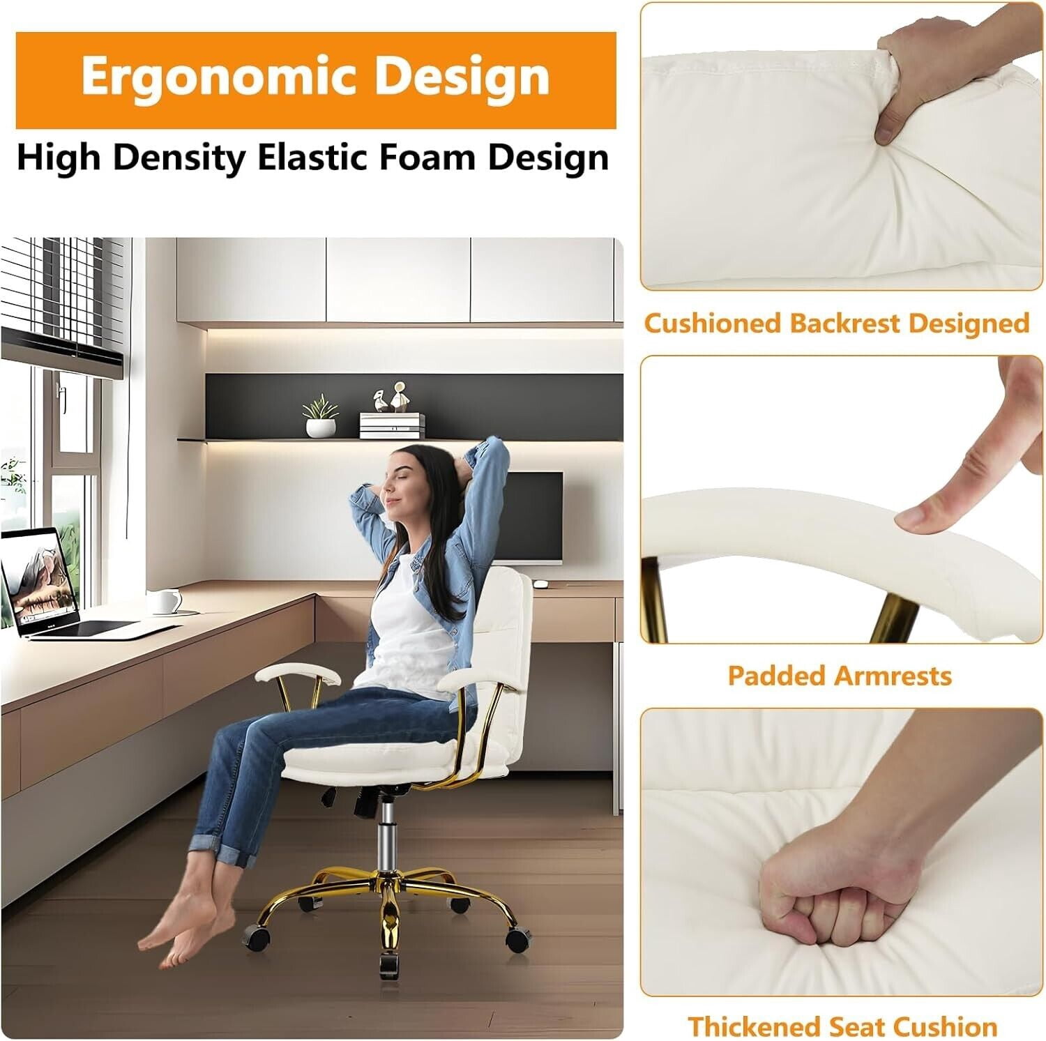 Ergonomic Home Office Desk Chair Comfortable Leather Computer Chairs for Bedroom