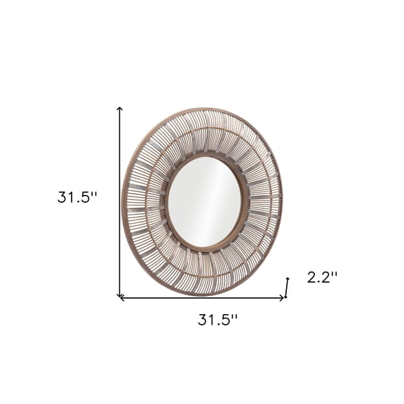32" Brown Rattan Round Accent Wall Mirror