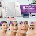 thumbnail image 3 of Hamswan Makeup Mirror with Lights, 2X 3X 10X Magnification , Tri-fold Lighted Makeup Mirror, Touch Control, Dual Power Supply Portable Vanity Mirror for Women Girls - Pink, 3 of 10