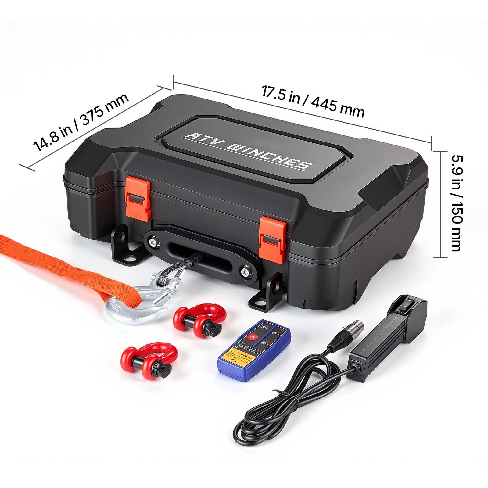 KFFKFF Portable 12V DC Electric Winch, 6000 lbs Capacity with Synthetic Rope, Wireless & Wired Remotes, Recovery Kit Including Fairlead, Hook, and Strap for ATV UTV Off-Road Pulling Applications