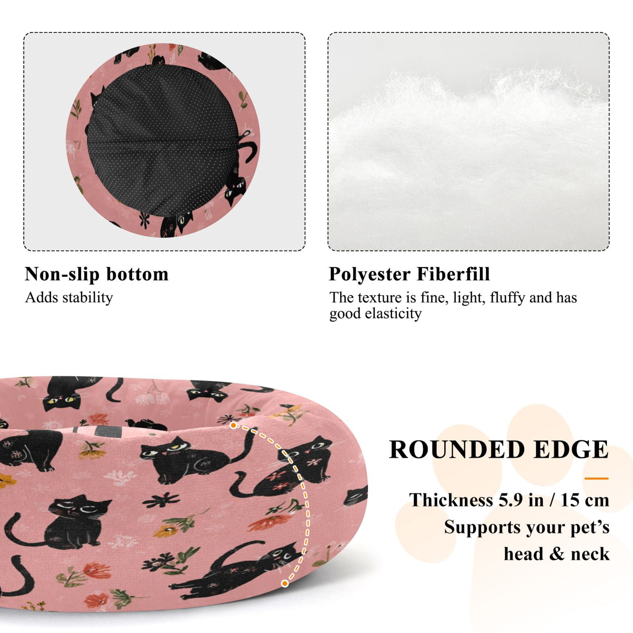 Iauyy Pet Couch Donut Cat Bed for Indoor Cats/Small Dogs Washable & Machine with Non-slip Bottom Calming Cat Furniture, Simple Sketch Of A Kitten (XS)