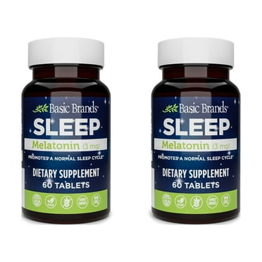 Basic Brands SLEEP Melatonin - Vegan, Non-GMO, Gluten-Free for Insomnia Relief, 60 Tablets