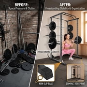 Power Cage, Commercial Grade 1200 Lbs Squat Rack With 14 Adjustable Height Presets, Safety Arms And J-Hooks, Compact Power Rack With Pull-Up Bar for Home Gym Workouts