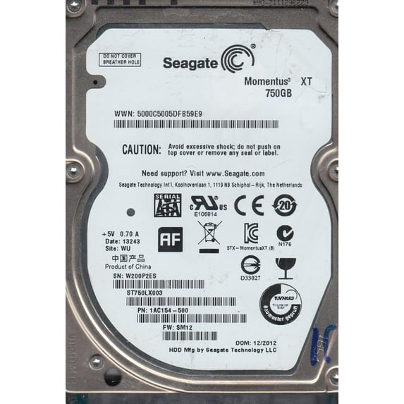 ST750LX003, W20, WU, PN 1AC154-500, FW SM12, Seagate 750GB SATA 2.5 Hard Drive
