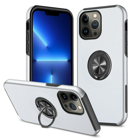 360 Rotating Ring Grip Hybrid Case for iPhone 14 Pro Max - Silver