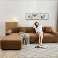 thumbnail image 1 of Housse de Canapé Sectionnelle 2 Pcs en Polyester Extensible Forme L Couleur Unie Douceur - Marron-2-2 Places+2 Places, 1 of 1