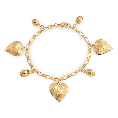 Message Love Hearts Charm Bracelet For Women For Girlfriend 18K Gold Plated Brass 7.5 (Best Bracelets For Girlfriend)