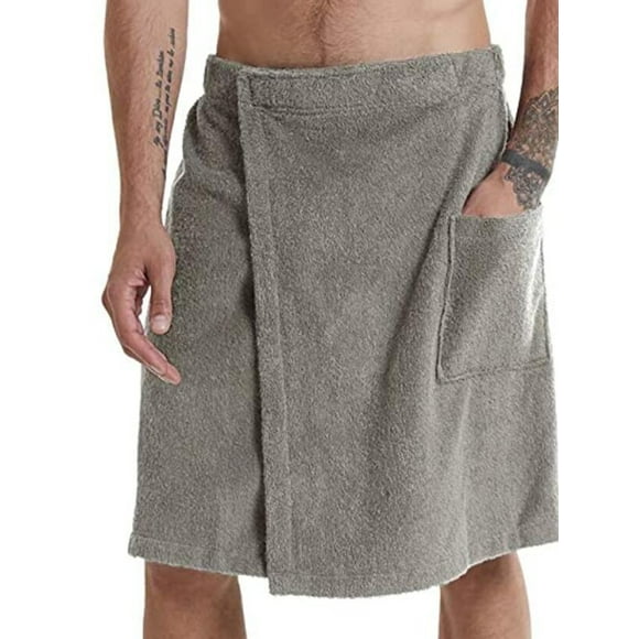 CVLIFE Men Lightweight Spa Wraps Wearable Magic Tape Cover Up Bathhouse Bath Towel Grey XL