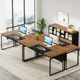 thumbnail image 2 of L-Shaped Executive Desk with Reversible File Cabinet, 3" Office Desk with Storage Drawers, Walnut & Black, 2 of 6