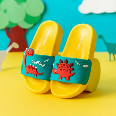 Azrian Toddler Shoes Clearance Toddler Boys Girls Shoes Beach Pool Slides Sandals Home Dinosaur Slippers Soft Shoes Yellow 10-11 Years