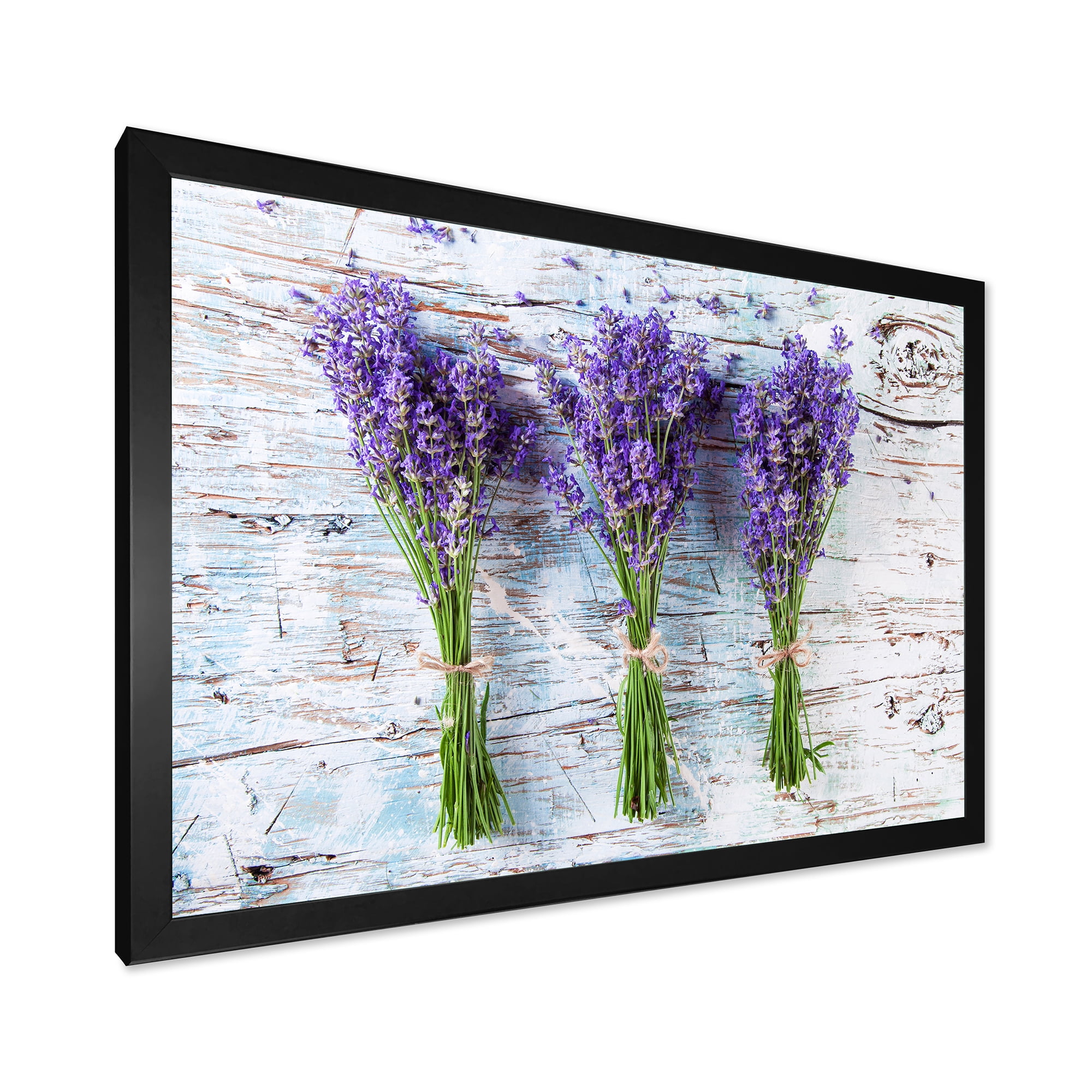Designart 'Fresh Lavender Bouquets On Wood' Farmhouse Framed Art Print