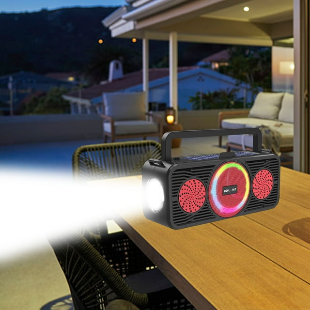 Cameland Solar Portable Bluetooth Speaker, Wireless Speakers with Booming Bass, Fm Radio, Led Colorful Lights, Speaker For Home, Outdoor, Party, Camping, Travel